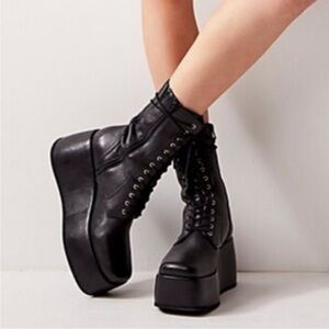 Free people arlyn boots lace up zip platform black leather
